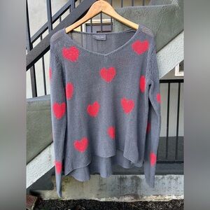 Wooden Ships Heart Print Sweater Valentine's Day Cotton Blend Size S/M